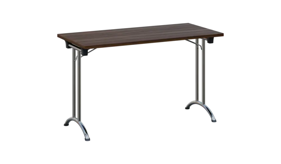 SLC 125 chrom skládací jednací stůl 1250x600, deska 25 mm, podnož chrom, deska ořech královský